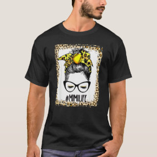 Bleached Softball Mimi Messy Bun Game Day Mothers T-Shirt