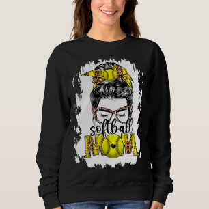 Bleached Softball Mom Game Day Messy Bun Leopard P Sweatshirt