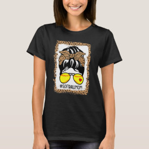 Bleached Softball Mum Leopard Game Day Vibes Messy T-Shirt