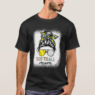 Bleached Softball Mum Life Leopard Messy Bun Game T-Shirt