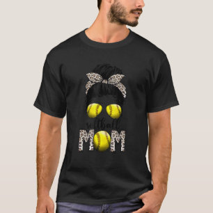 Bleached Softball Mum Life Leopard Messy Bun Game T-Shirt