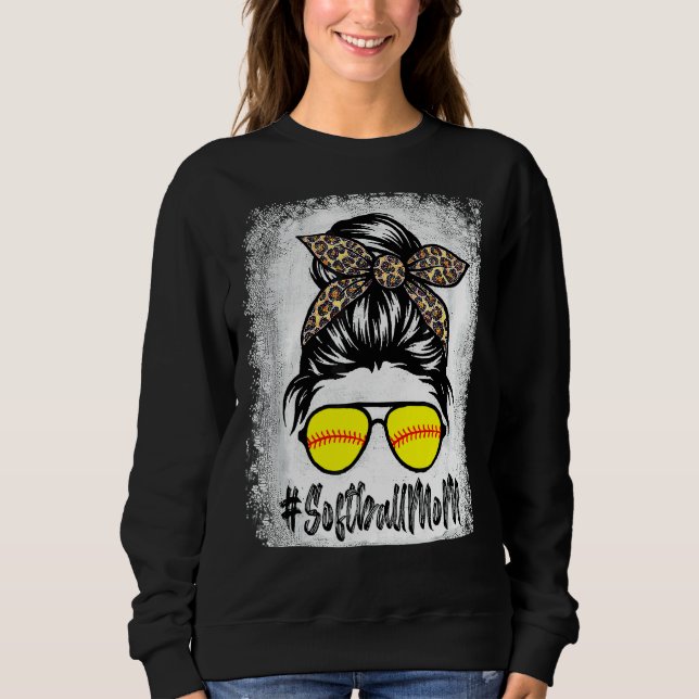 Bleached Softball Mum Life With Leopard And Messy  Sweatshirt (Front)