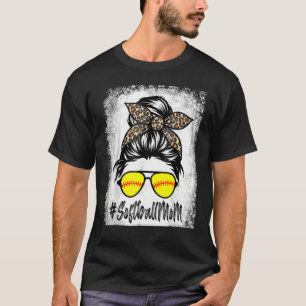 Bleached Softball Mum Life With Leopard And Messy T-Shirt