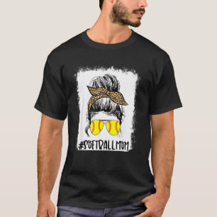 Bleached Softball Mum Life With Leopard And Messy  T-Shirt