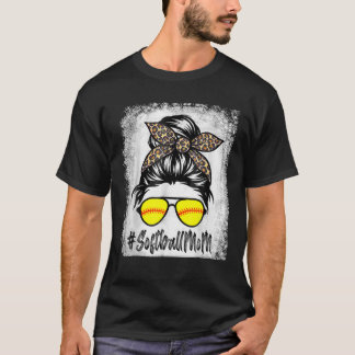 Bleached Softball Mum Life With Leopard And Messy T-Shirt