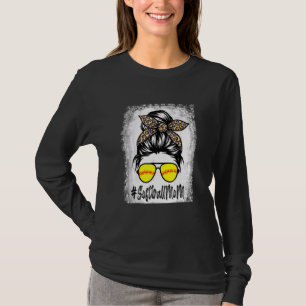 Bleached Softball Mum Life With Leopard And Messy  T-Shirt