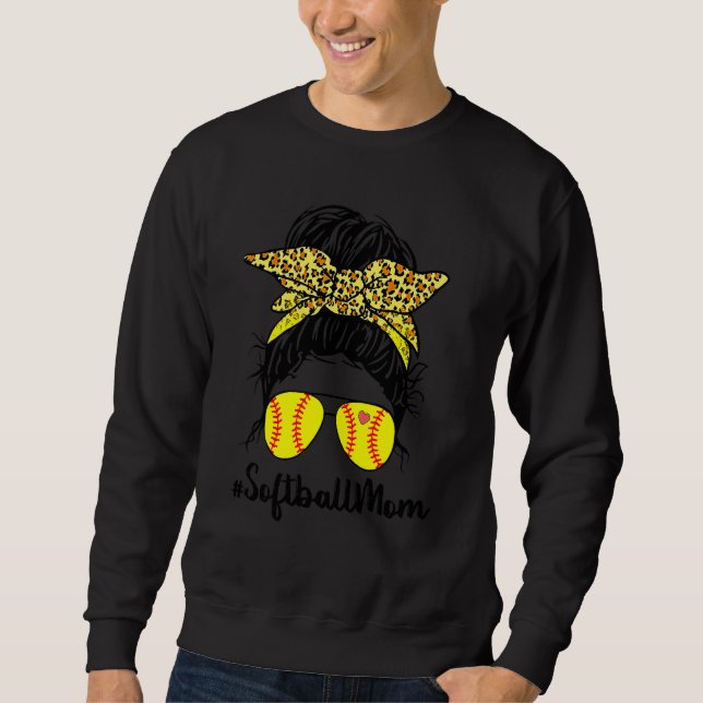 Bleached Softball Mum Life With Messy Bun Player A Sweatshirt (Front)