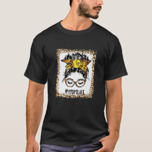 Bleached Softball Mum Messy Bun Game Day Mothers D T-Shirt