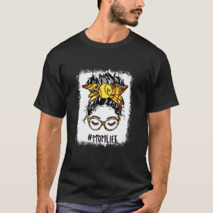 Bleached Softball Mum Messy Bun Game Day Mothers D T-Shirt