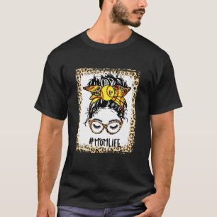 Bleached Softball Mum Messy Bun Game Day Mothers D T-Shirt