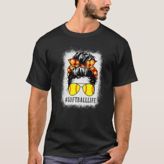 Bleached Softball Mum Messy Bun Softball Mum Mothe T-Shirt