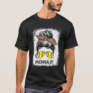 Bleached Softball Nonna Life Leopard Messy Bun Gam T-Shirt