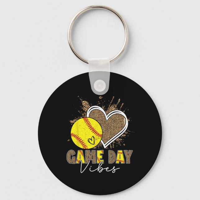 Bleached Softll Game Day Vibes Leopard Heart Headn Key Ring (Front)
