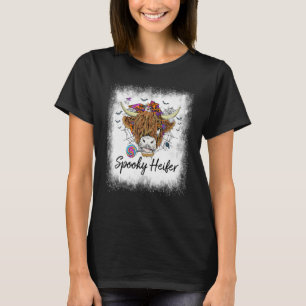 Bleached Spooky Heifer Spooky Vibes Cow  Halloween T-Shirt