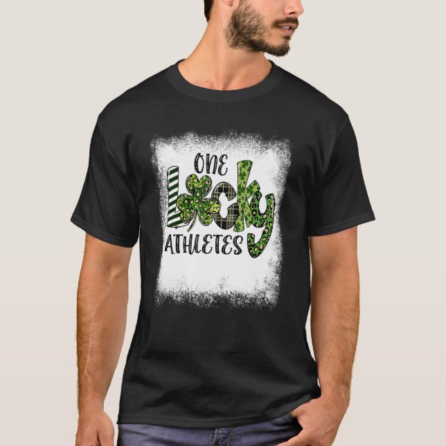 Bleached St Patricks Day Leopard One Lucky Athlete T-Shirt (Front)