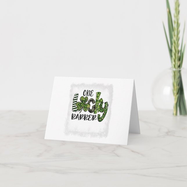 Bleached St Patricks Day Leopard One Lucky Barber  Card (Front)