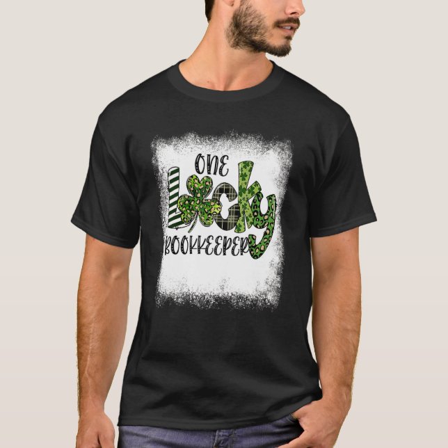 Bleached St Patricks Day Leopard One Lucky Bookkee T-Shirt (Front)