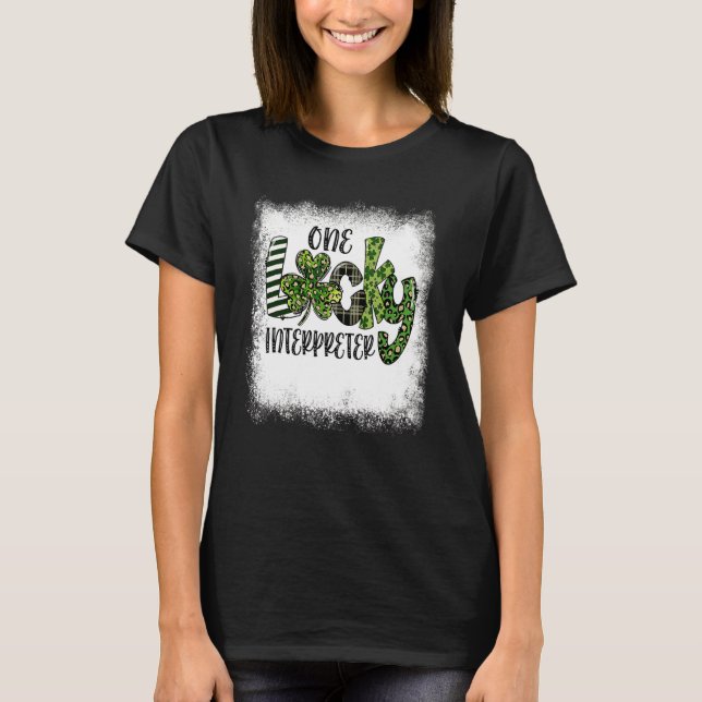 Bleached St Patricks Day Leopard One Lucky Interpr T-Shirt (Front)