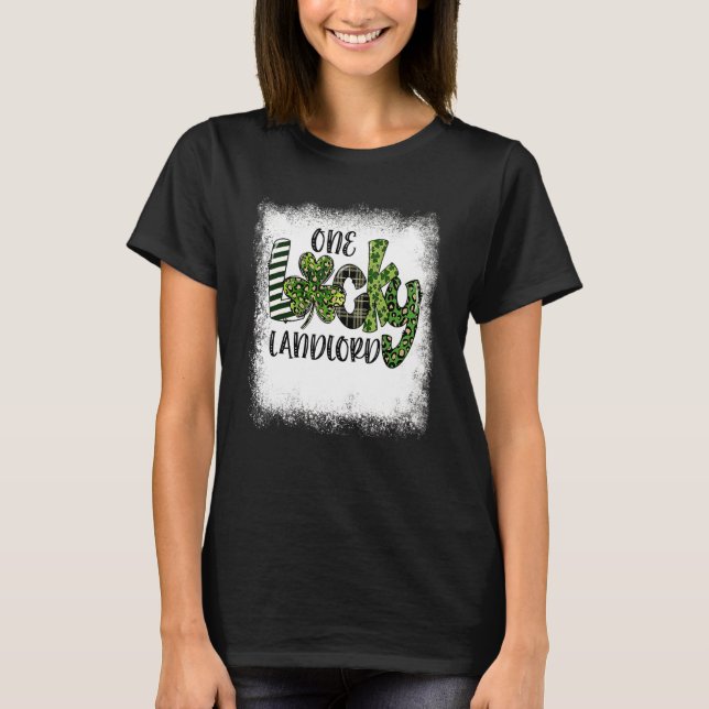 Bleached St Patricks Day Leopard One Lucky Landlor T-Shirt (Front)