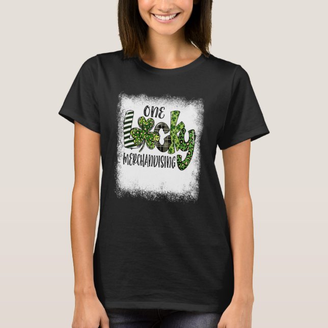 Bleached St Patricks Day Leopard One Lucky Merchan T-Shirt (Front)