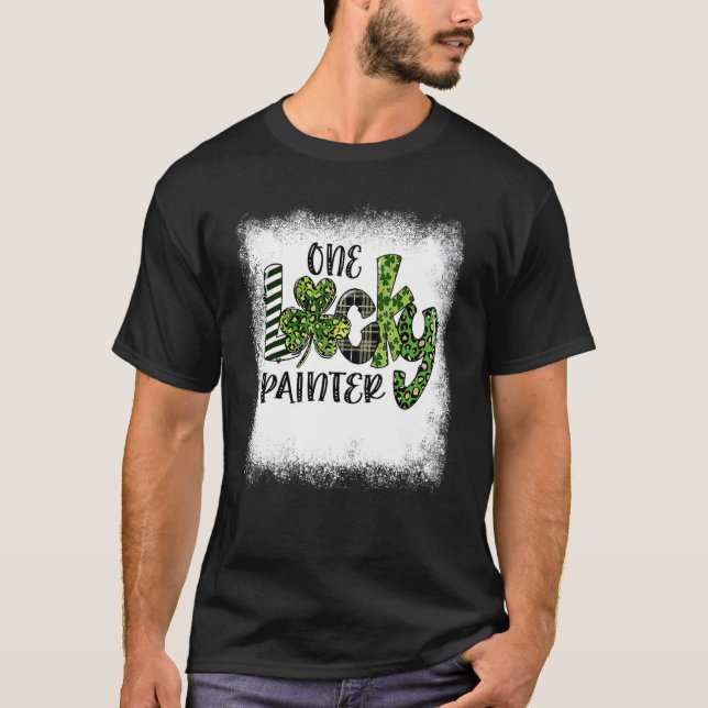 Bleached St Patricks Day Leopard One Lucky Painter T-Shirt (Front)