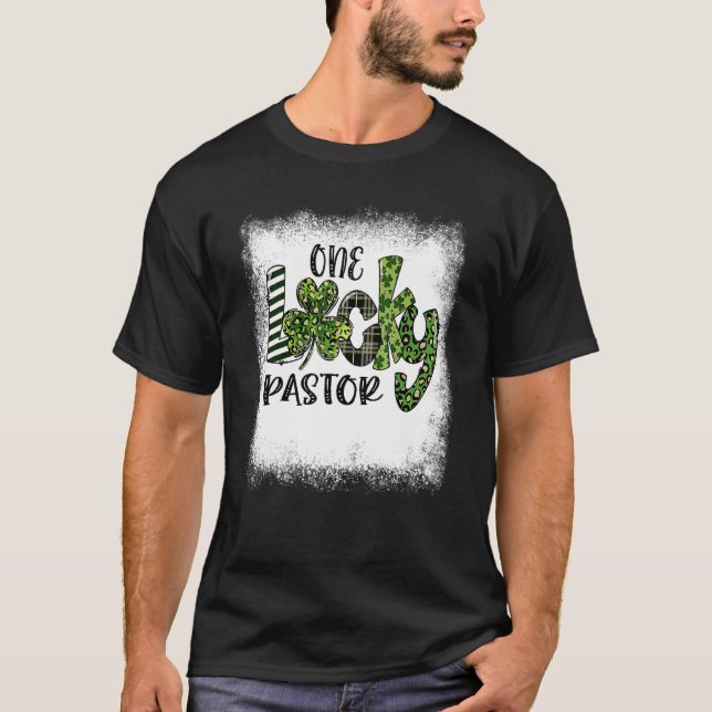 Bleached St Patricks Day Leopard One Lucky Pastor T-Shirt (Front)