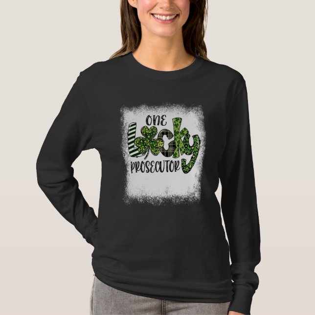 Bleached St Patricks Day Leopard One Lucky Prosecu T-Shirt (Front)