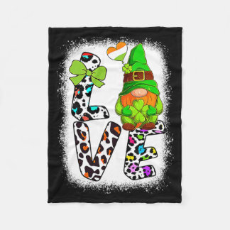 Bleached St Patricks Day St Patricks Gnomes Love T Fleece Blanket