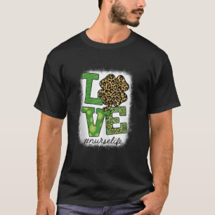 Bleached St Patricks Nurse Leopard Shamrock Lucky T-Shirt