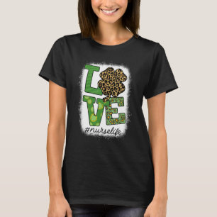 Bleached St Patricks Nurse Leopard Shamrock Lucky  T-Shirt