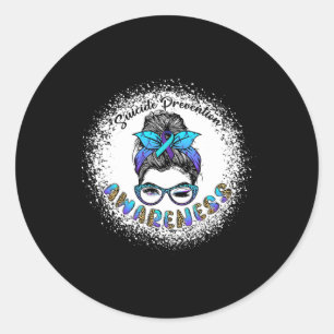 Bleached Suicide Prevention Awareness Messy Bun Gi Classic Round Sticker