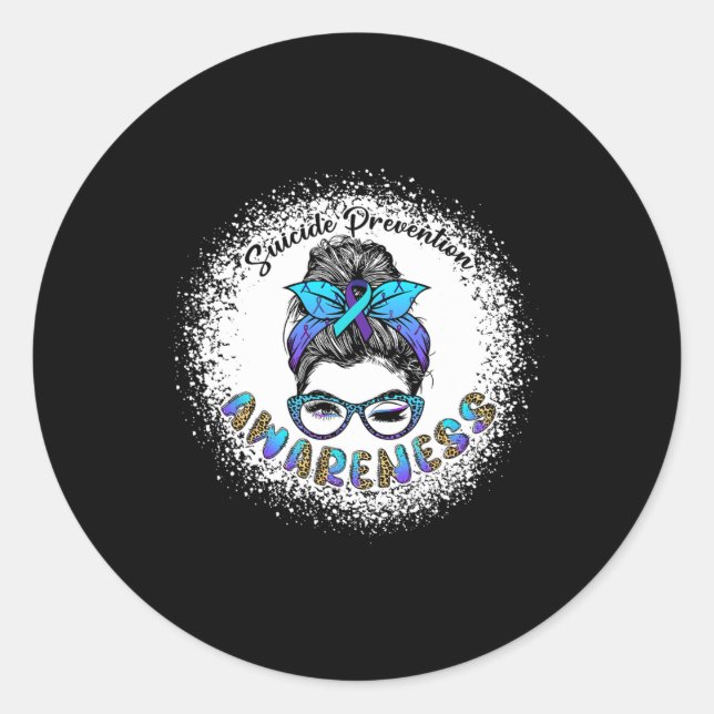 Bleached Suicide Prevention Awareness Messy Bun Gi Classic Round Sticker (Front)