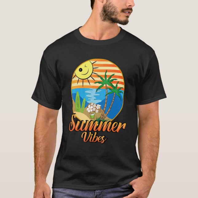 Bleached Summer Vibes Palm Tree Hello Summertime B T-Shirt (Front)