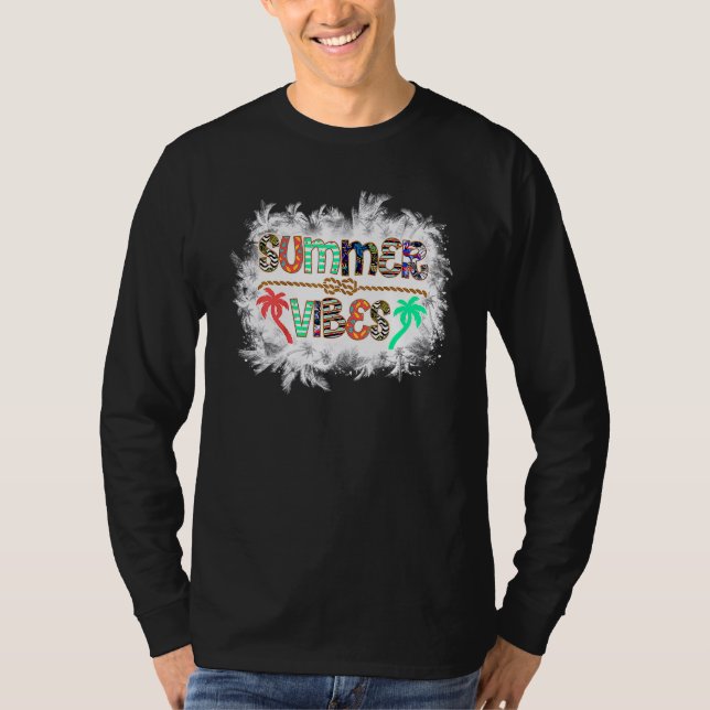 Bleached Summer Vibes Palm Tree Hello Summertime B T-Shirt (Front)