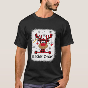 Bleached Teacher Squad Reindeer Red Plaid Christma T-Shirt