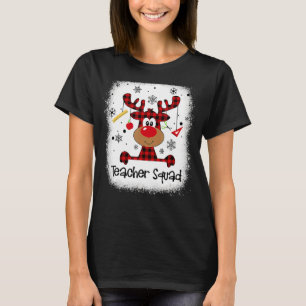 Bleached Teacher Squad Reindeer Red Plaid Christma T-Shirt