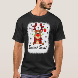 Bleached Teacher Squad Reindeer Red Plaid Christma T-Shirt