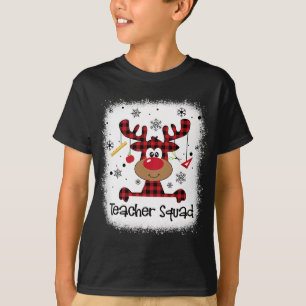 Bleached Teacher Squad Reindeer Red Plaid Christma T-Shirt