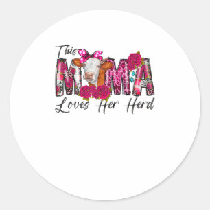 Bleached This Mama Loves Her Herd Mother's Day Cow Classic Round Sticker