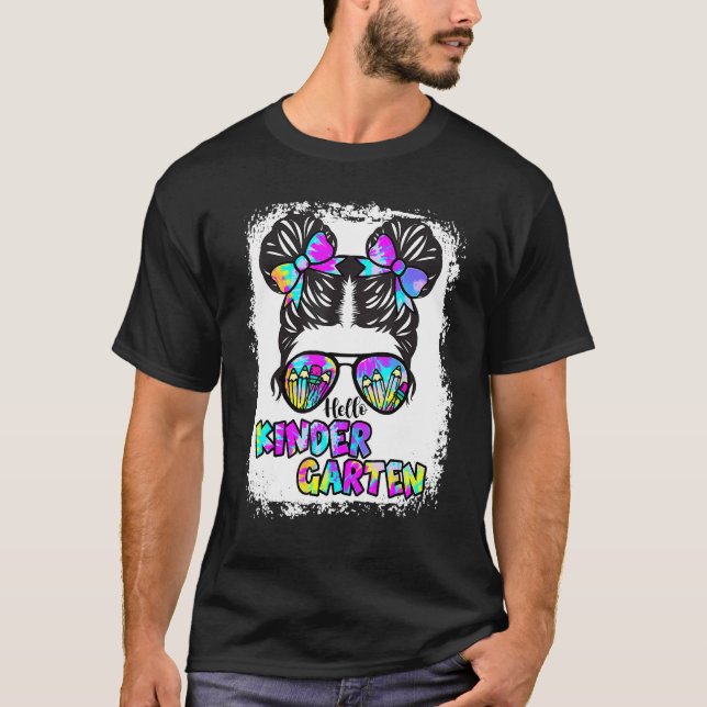 Bleached Tie Dye Hello Kindergarten Back To School T-Shirt (Front)