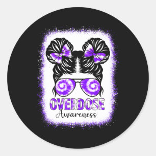 Bleached Tie Dye Overdose Awareness Messy Hair Bun Classic Round Sticker
