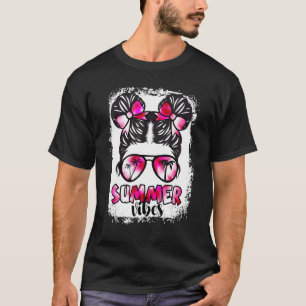 Bleached Tie Dye Summer Vibes Messy Bun Skull Hell T-Shirt