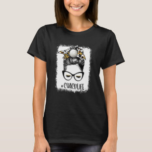 Bleached Volleyball Coach Life Leopard Messy Bun V T-Shirt