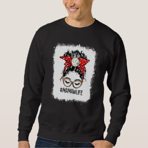 Bleached Volleyball Mamaw Life Leopard Messy Bun M Sweatshirt
