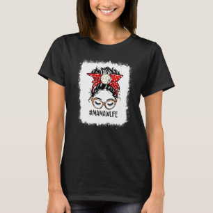 Bleached Volleyball Mamaw Life Leopard Messy Bun M T-Shirt