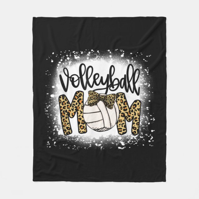 Bleached Volleyball Mom Leopard Fun Ball Mom Mothe Fleece Blanket (Front)