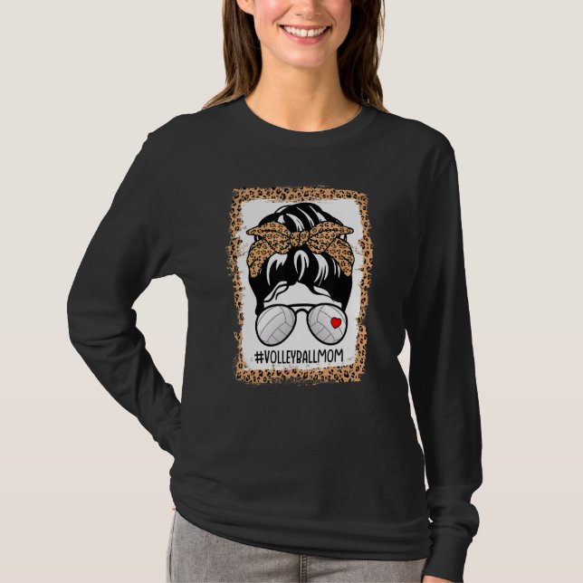 Bleached Volleyball Mom Leopard Game Day Vibes Mes T-Shirt (Front)