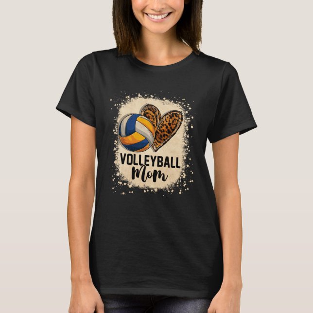 Bleached Volleyball Mom Leopard Game Day Vibes Mot T-Shirt (Front)