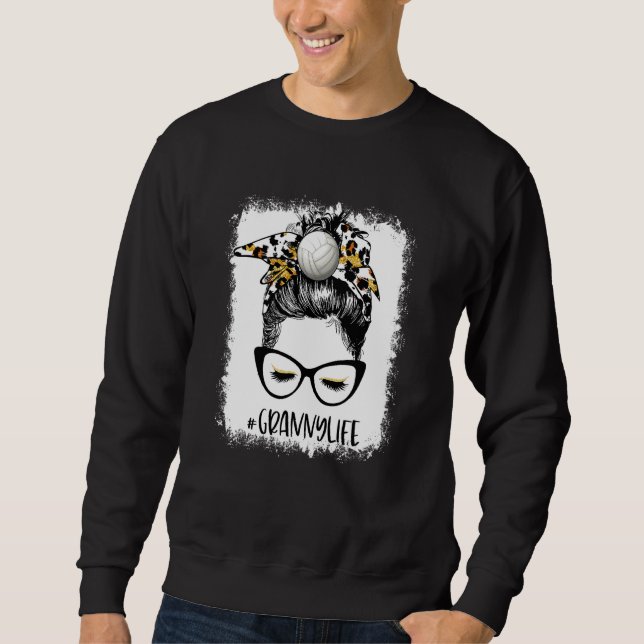 Bleached Volleyball Mum Life Leopard Messy Bun Gam Sweatshirt (Front)