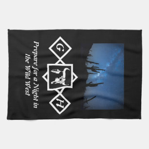 Bleached Whit Bull Skull Silhouette Monogram Photo Tea Towel